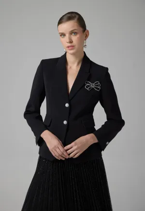 Choice Crystal Embellished Notched Collar Blazer Black