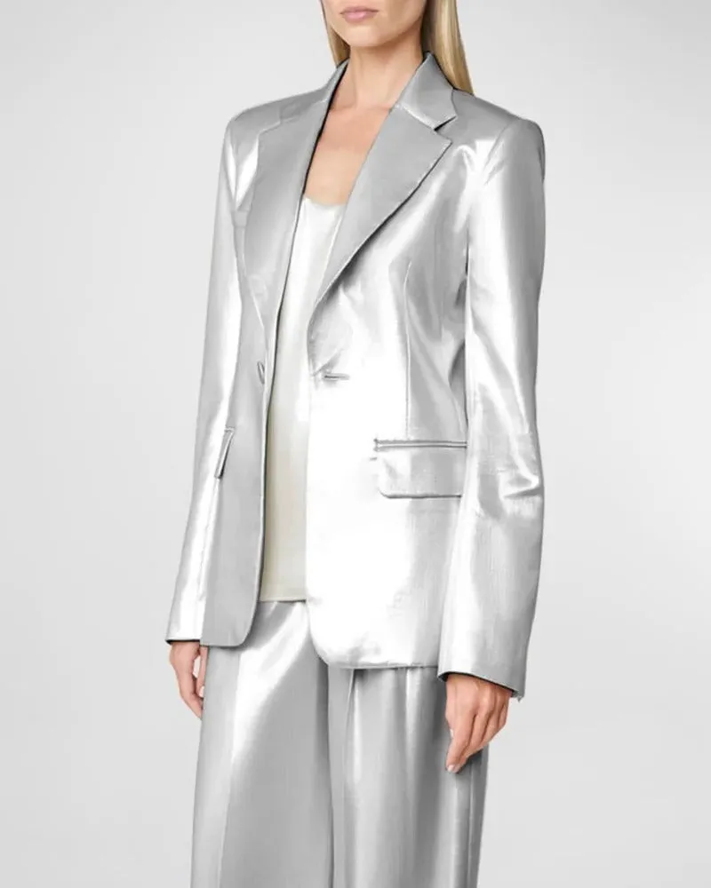 Contemporary Satin Suit Set with Blazer and Trousers Custom Size Support