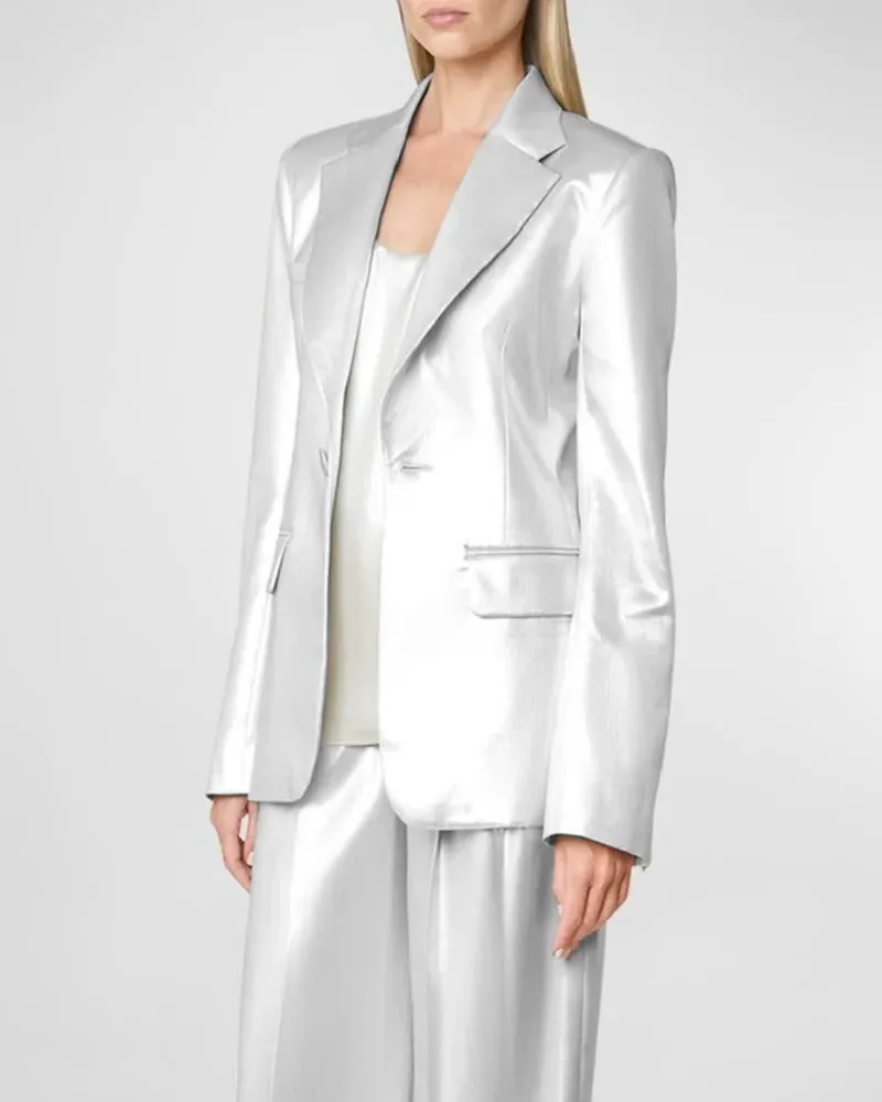 Contemporary Satin Suit Set with Blazer and Trousers Custom Size Support