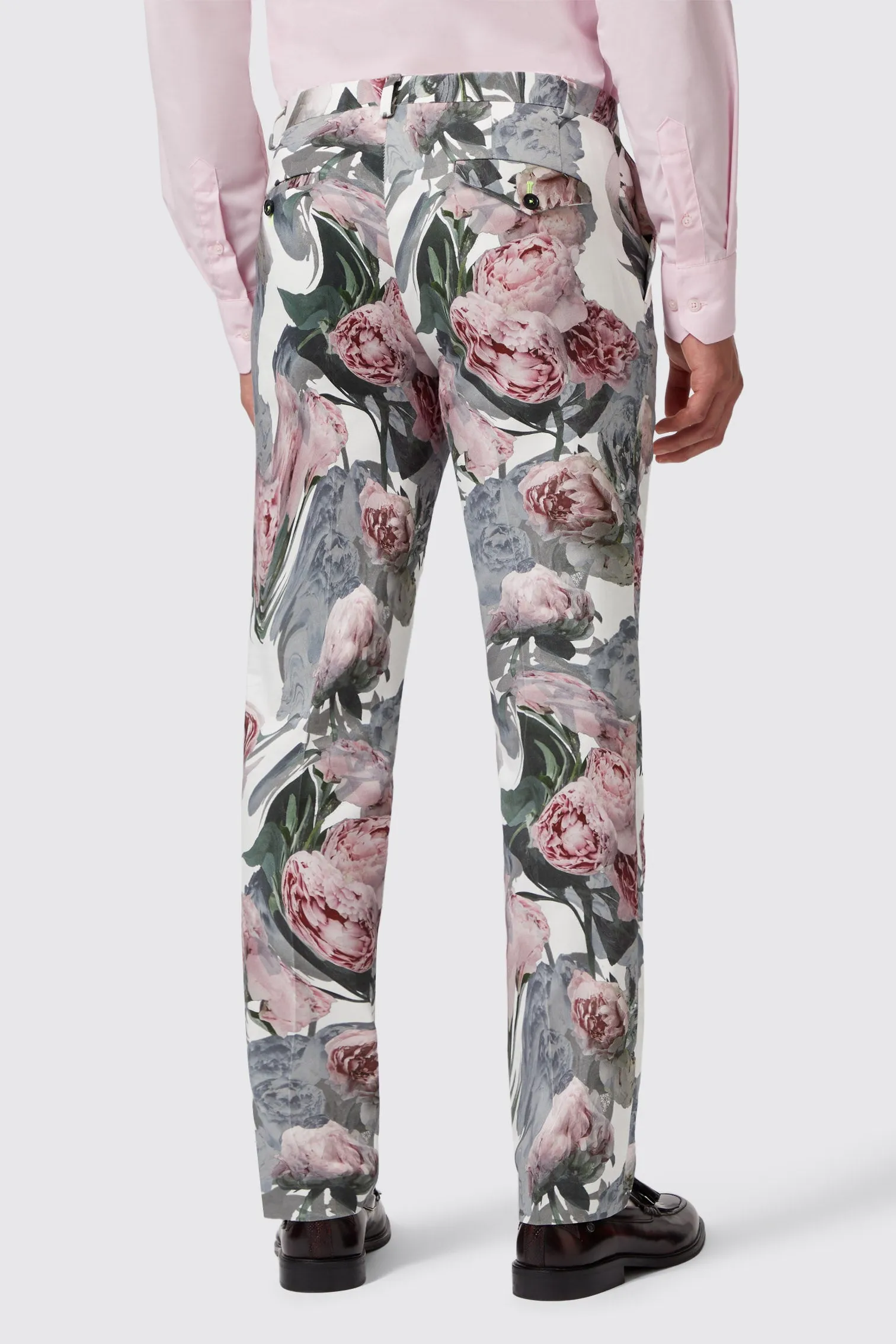 Dali Skinny Fit White Cotton Floral Trousers