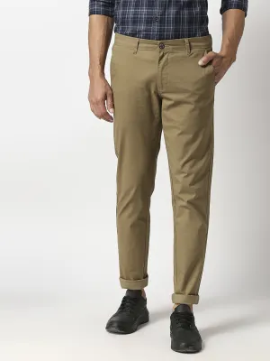 Dark Khaki Slim Tapered Cotton Dobby Lycra Trouser