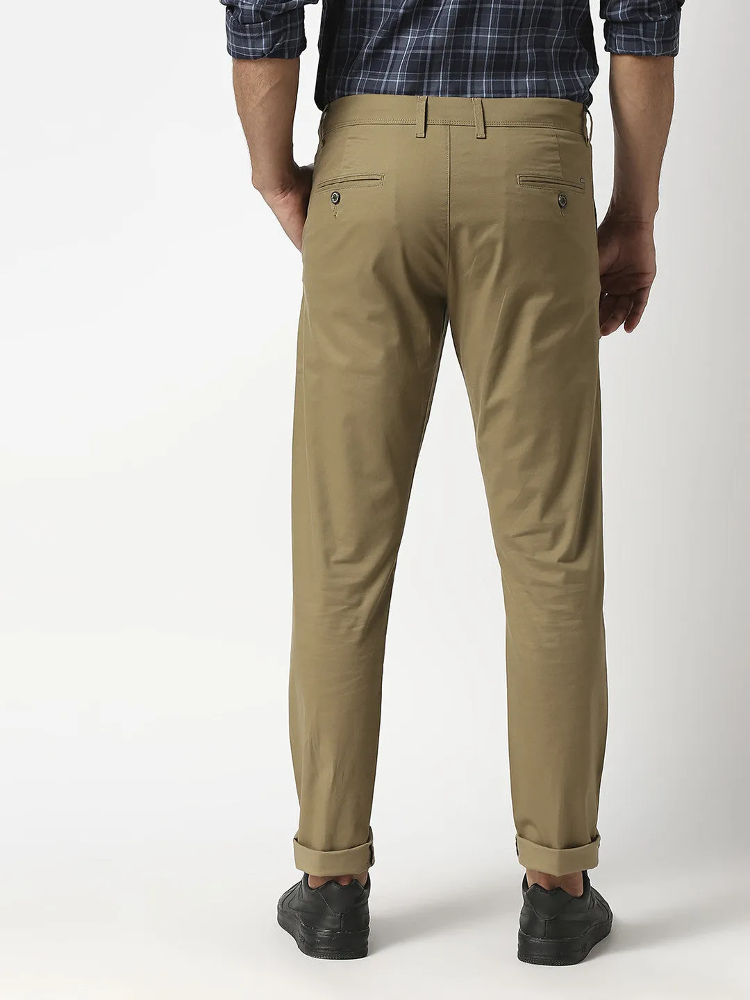 Dark Khaki Slim Tapered Cotton Dobby Lycra Trouser