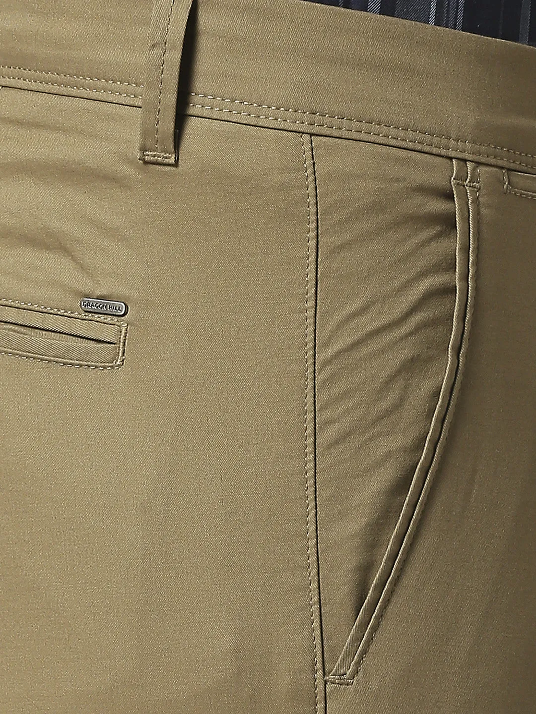 Dark Khaki Slim Tapered Cotton Dobby Lycra Trouser