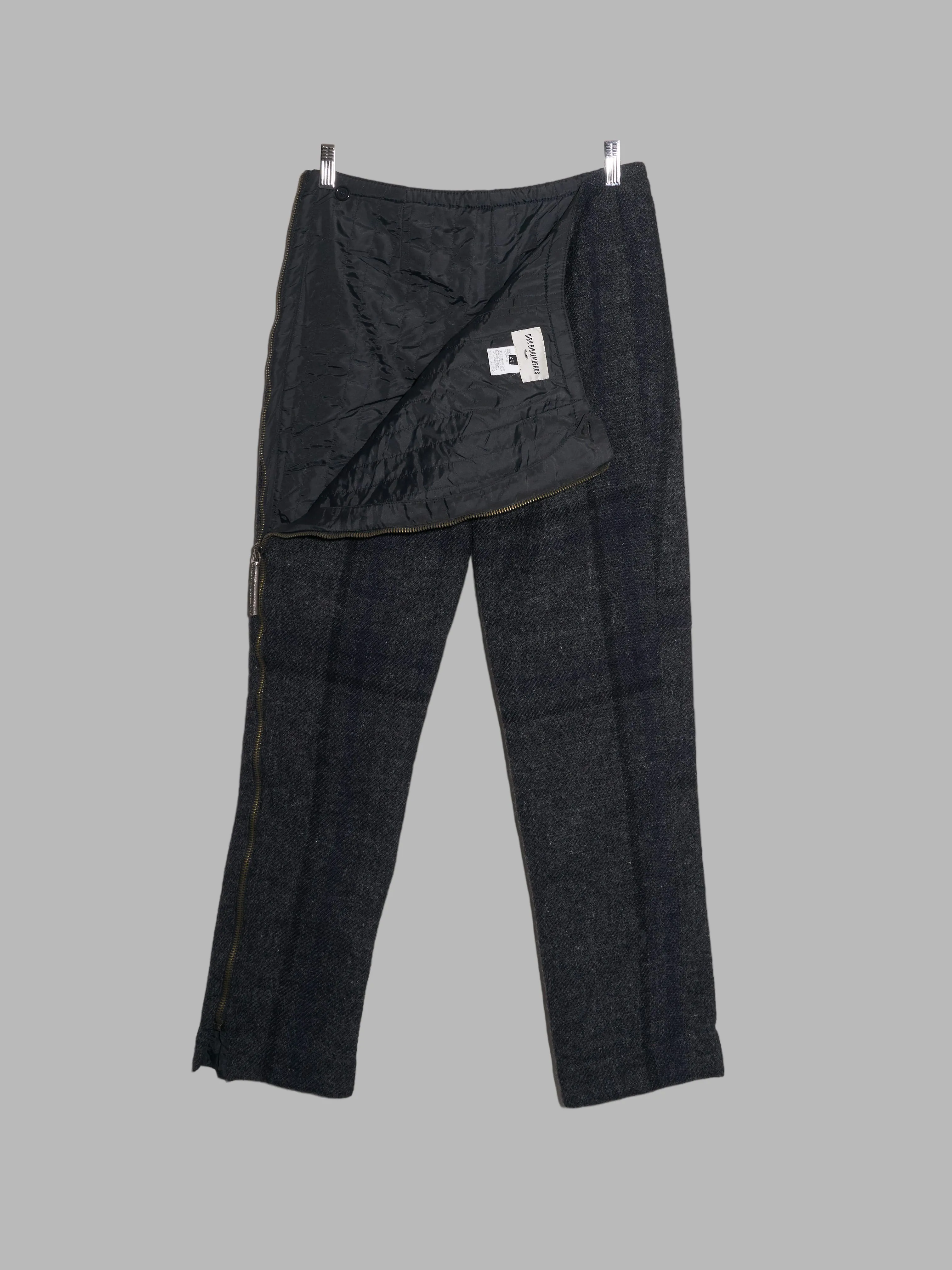 Dirk Bikkembergs Hommes 1990s charcoal wool plaid quilted side zip trousers - 46