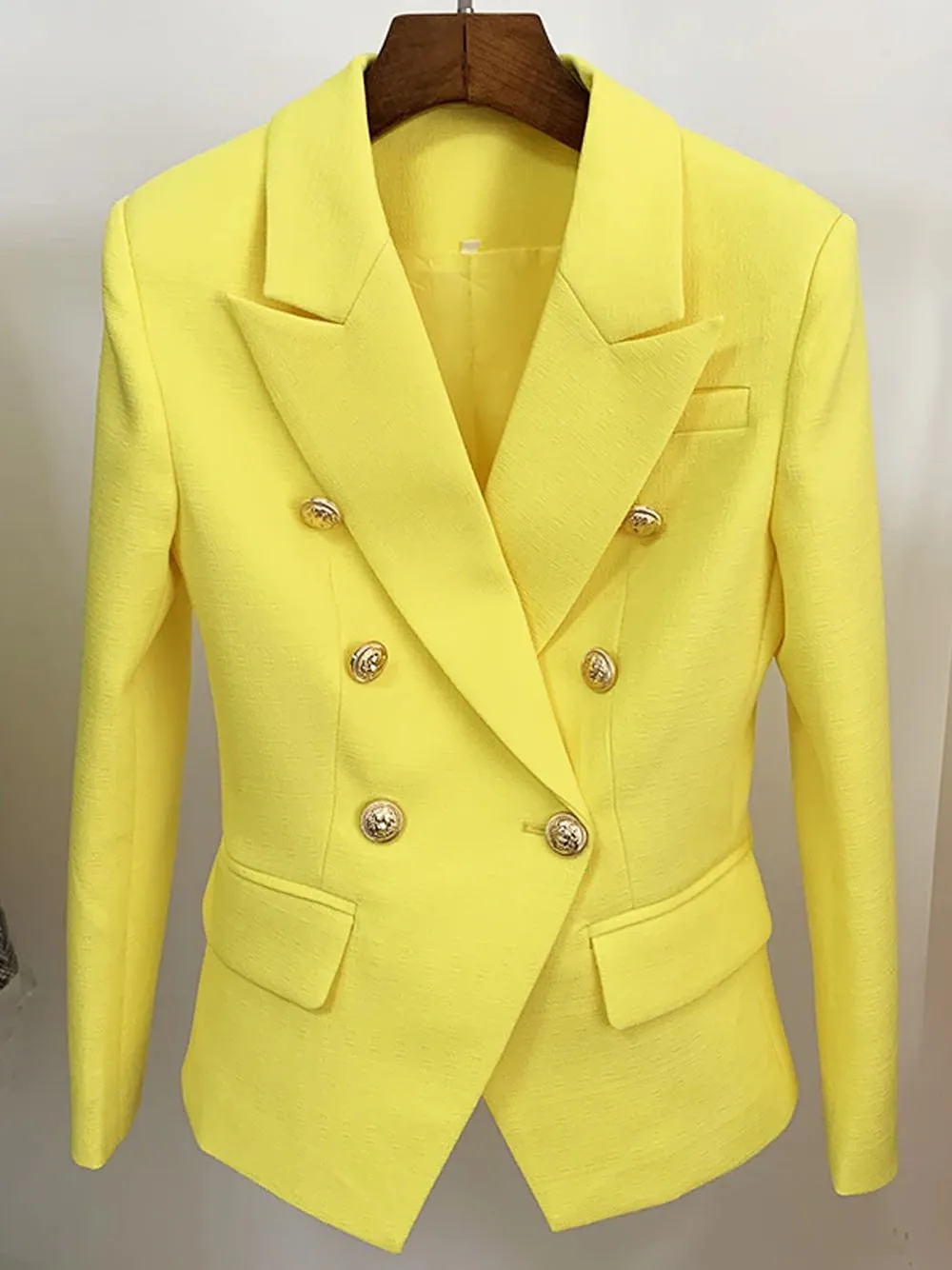 Double Breasted Textured Blazer in Yellow