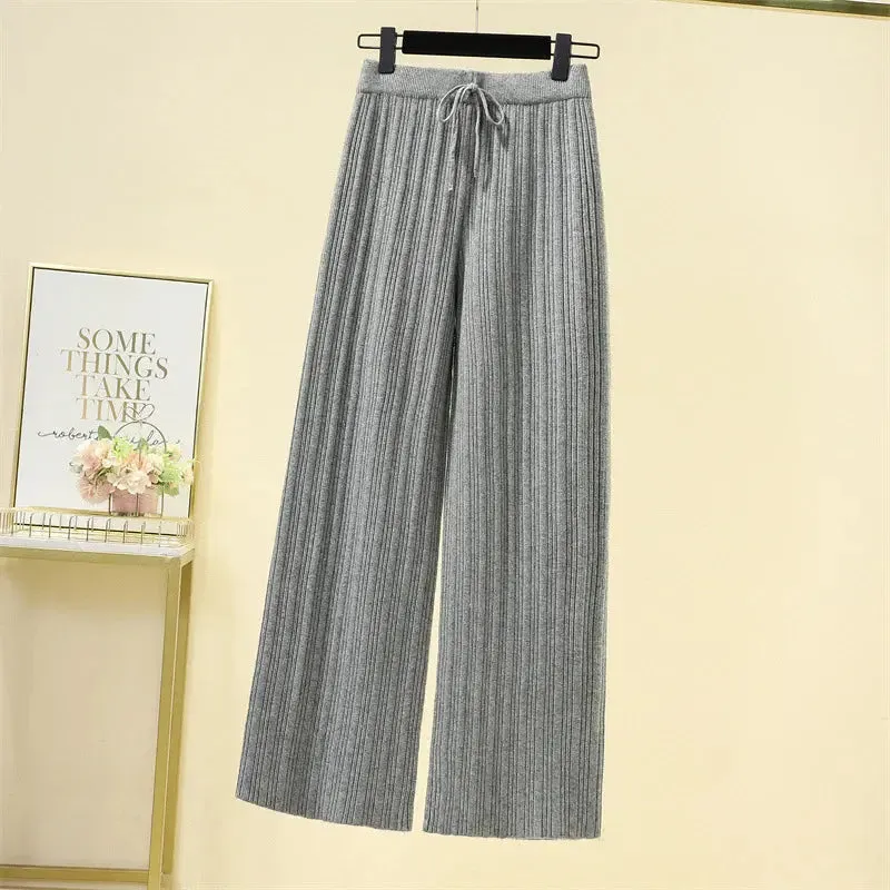 Elastic High Waist Knitted Wide-leg Trousers