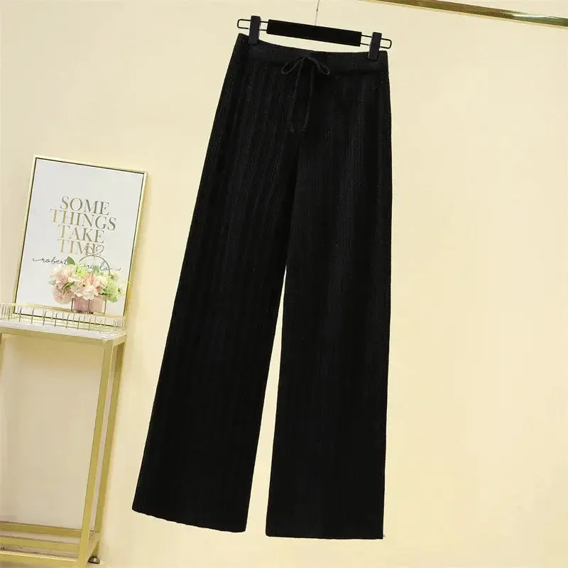 Elastic High Waist Knitted Wide-leg Trousers