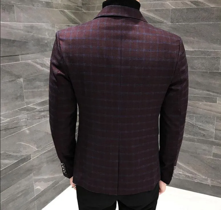 Elegant British Plaid Style Slim Fit Men Blazer