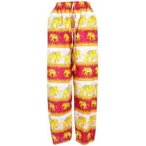 Elephant Print Ali Baba Trousers - Contrast Stripes (Yellow & Red)