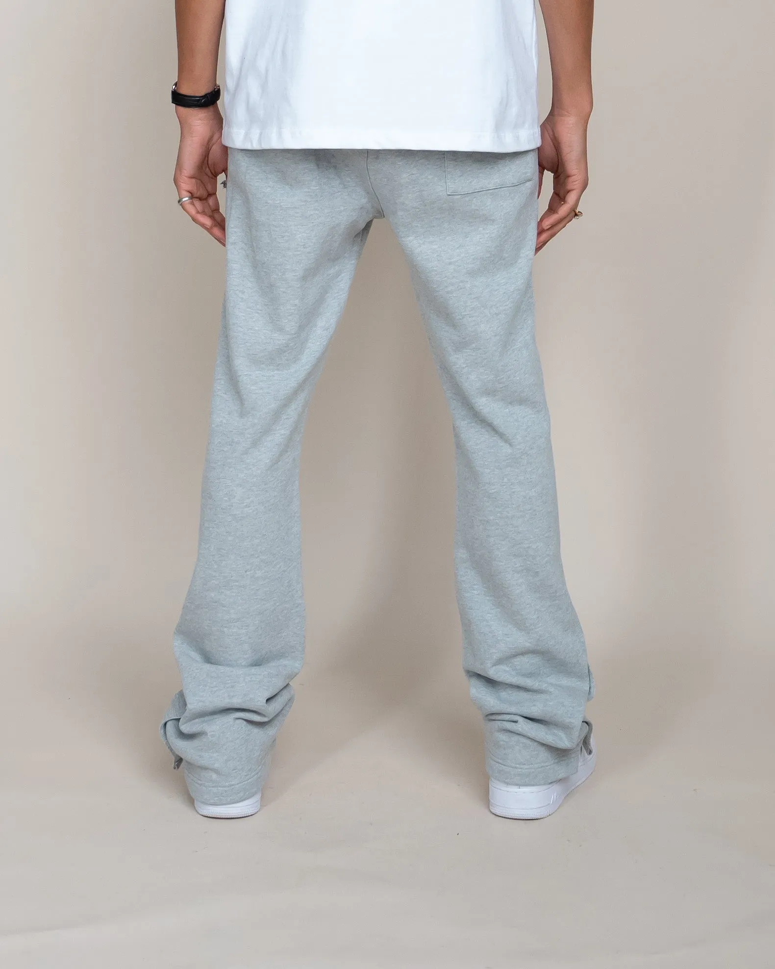 EPTM FRENCH TERRY SNAP FLARED PANTS - HEATHER GREY