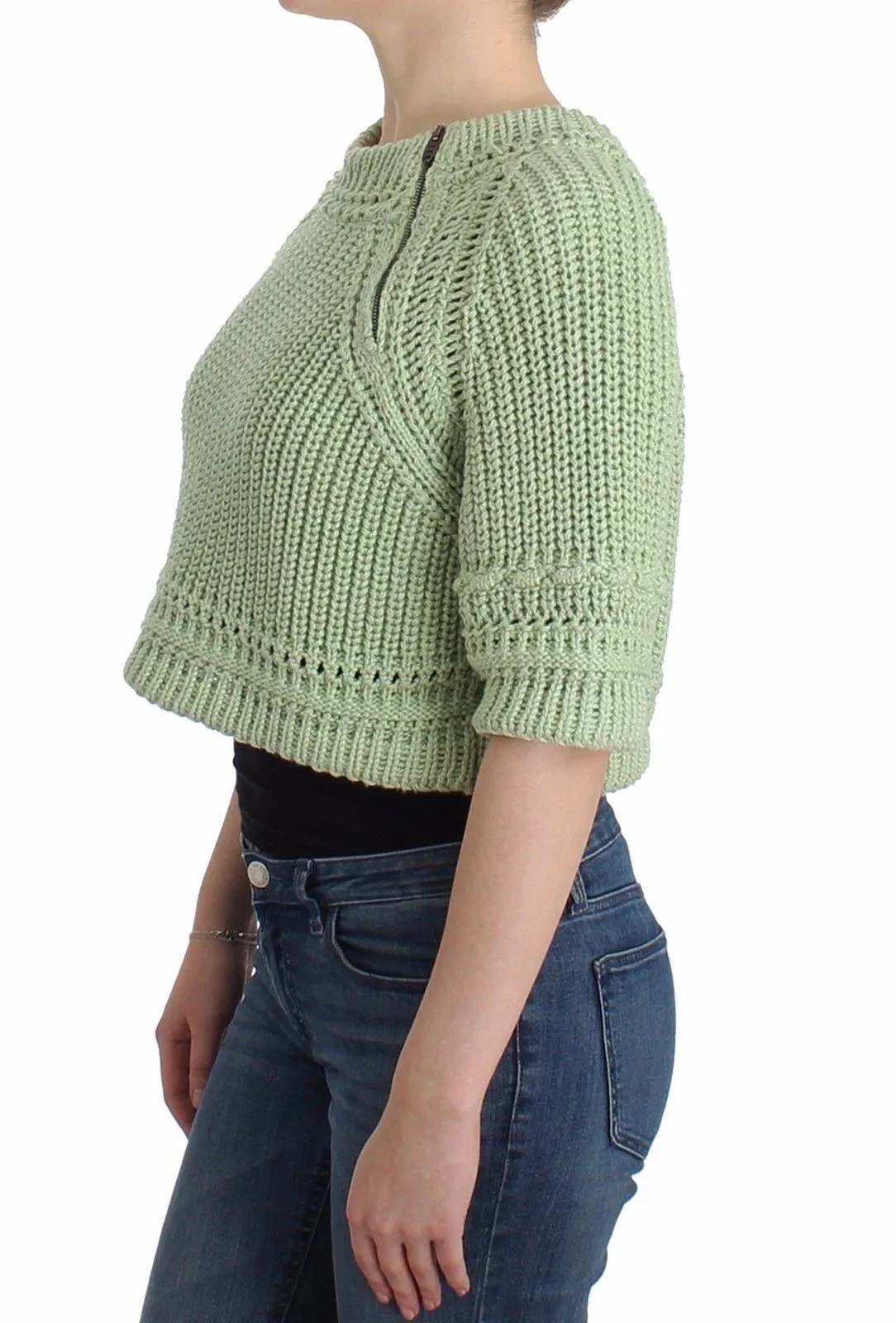 Ermanno Scervino Green Cropped Knit Sweater Knitted Jumper