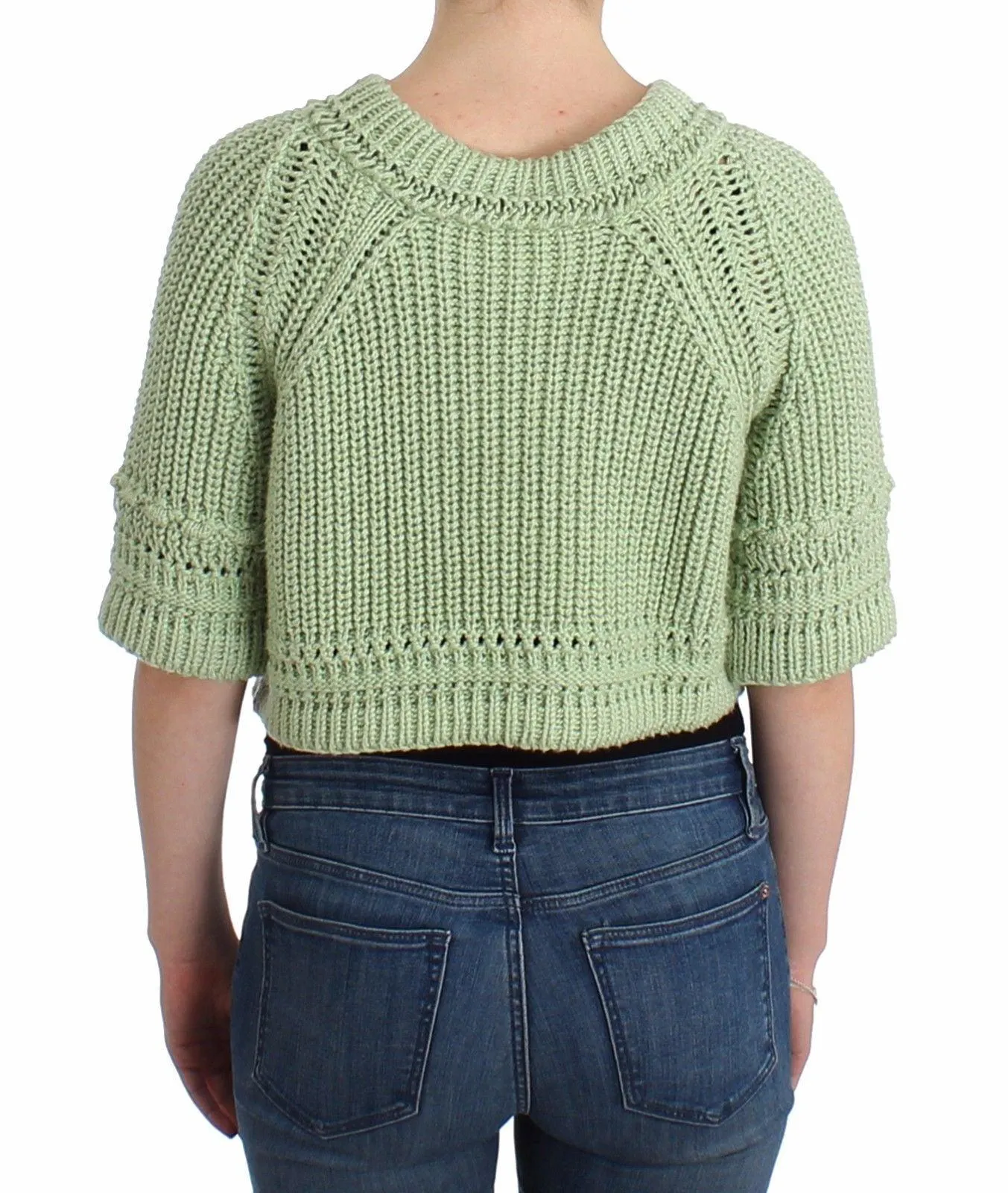 Ermanno Scervino Green Cropped Knit Sweater Knitted Jumper