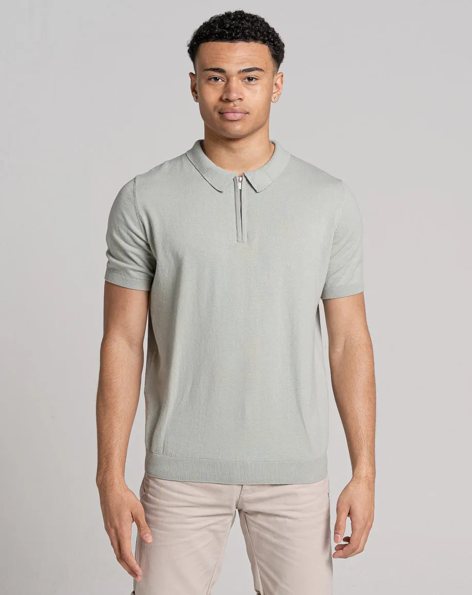 ESSENTIAL SHORT SLEEVE ZIP POLO TOP | LIGHT GREEN