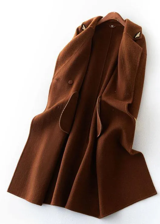 Fashion chocolate wool overcoat trendy plus size long Notched coat back side open coats