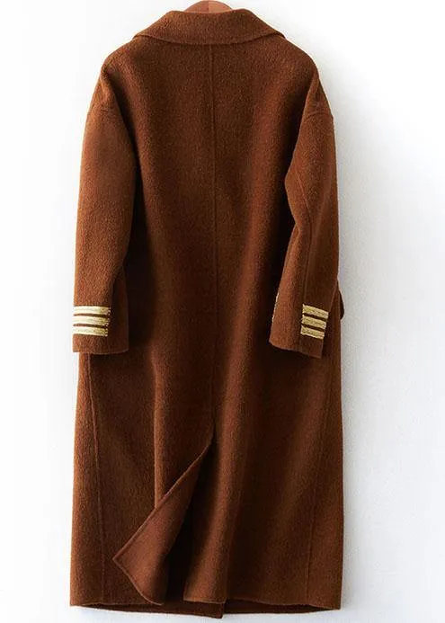 Fashion chocolate wool overcoat trendy plus size long Notched coat back side open coats