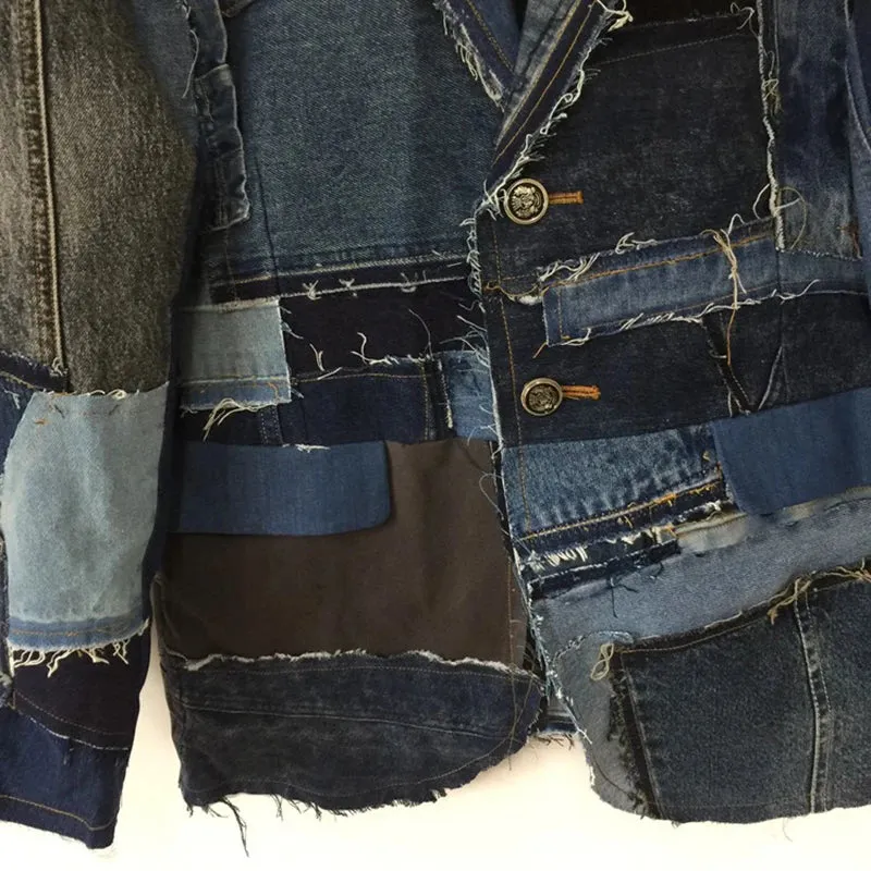 Fashion Splicing Deconstructed Denim Blazer