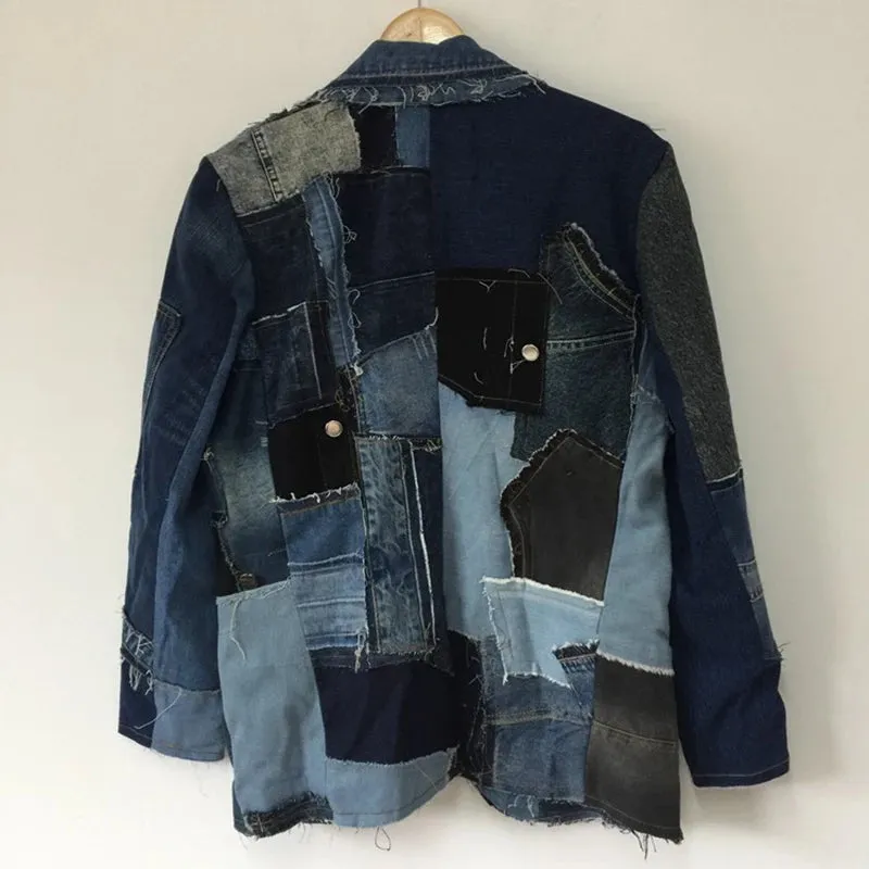 Fashion Splicing Deconstructed Denim Blazer