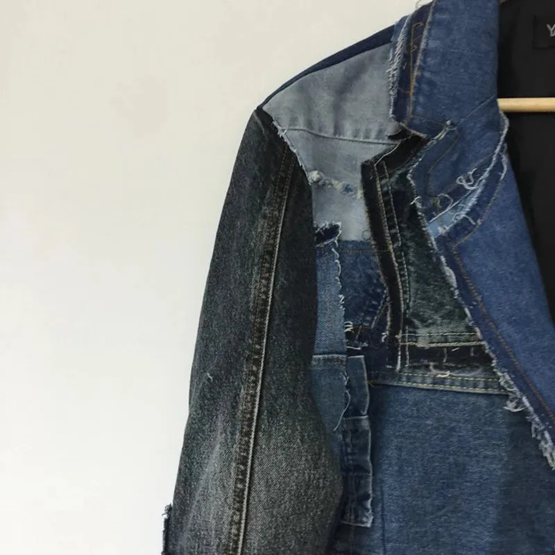 Fashion Splicing Deconstructed Denim Blazer