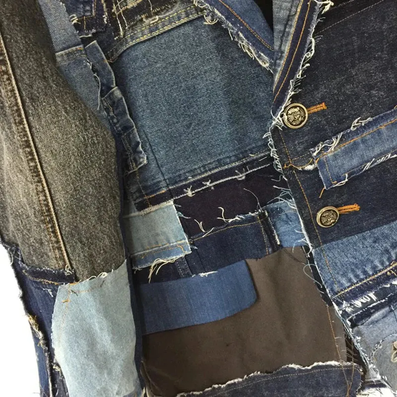 Fashion Splicing Deconstructed Denim Blazer