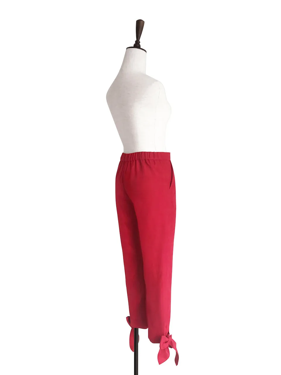 Final Sale! Red Tie Bow Detail Stretch Ankle Trousers