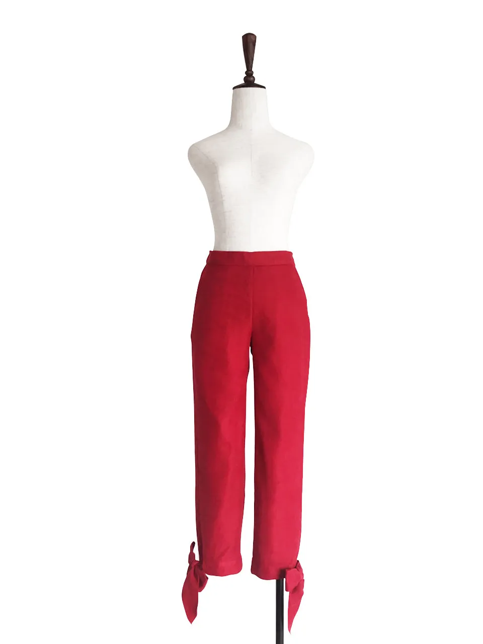 Final Sale! Red Tie Bow Detail Stretch Ankle Trousers