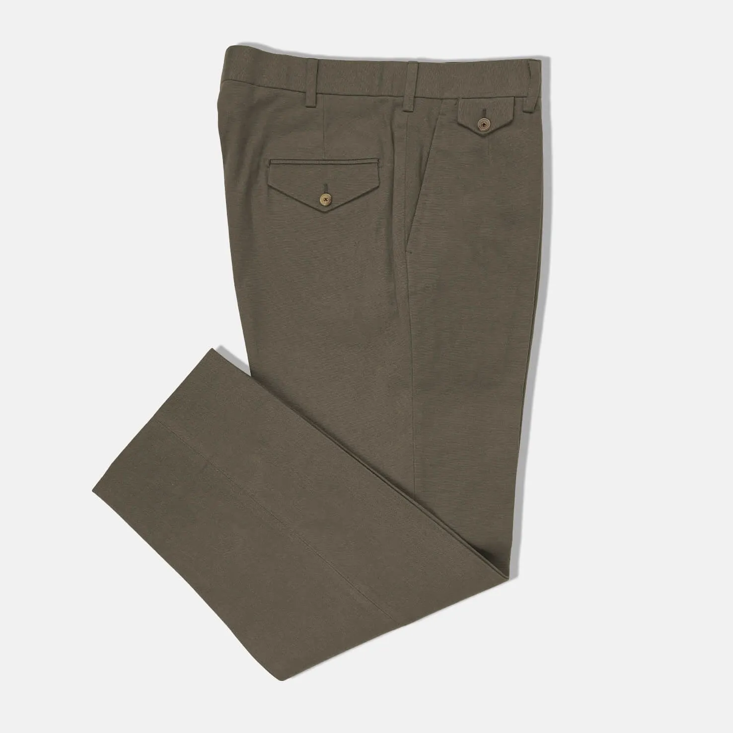 Flat Front Military Trouser in Khaki Canvas