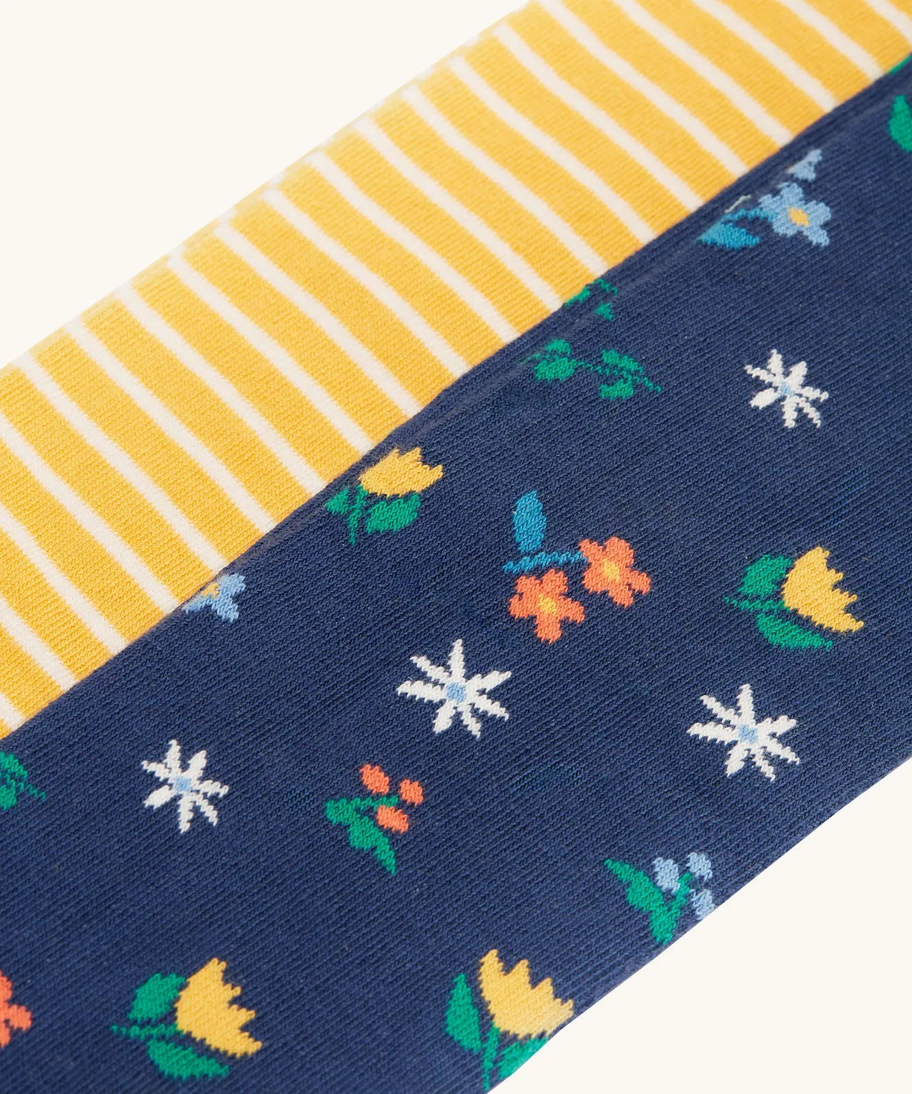 Frugi Norah Tights 2 Pack - Bumblebee Breton/Navy Blue Floral