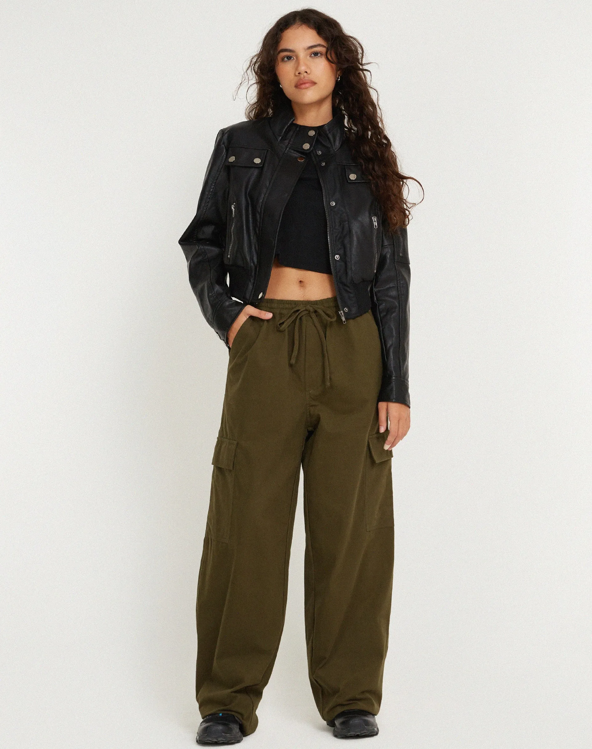 Geona Wide Leg Cargo Trouser in Dark Olive