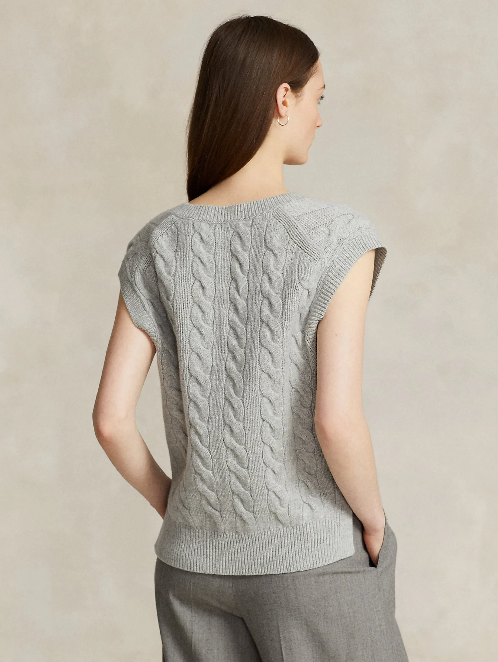 Gilet a Trecce in Misto Cashmere Grigio Melange