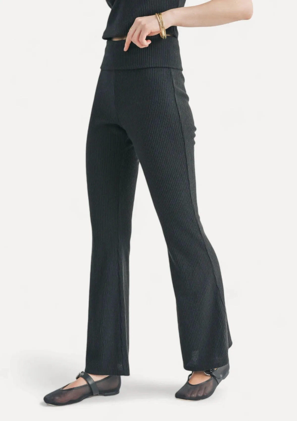 Good For Her Folded Waist Flare Pants - Black