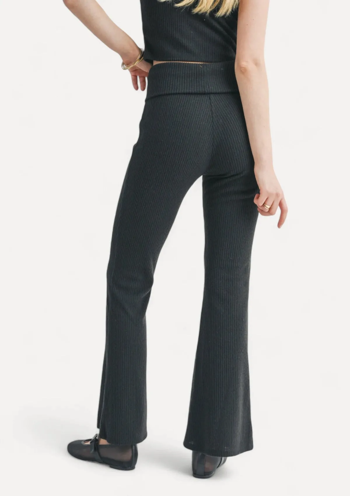 Good For Her Folded Waist Flare Pants - Black