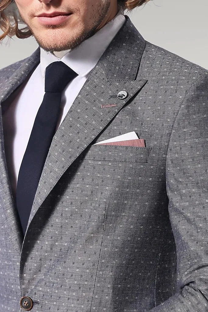 Grey Linen Dot Patterned Jacket | Wessi