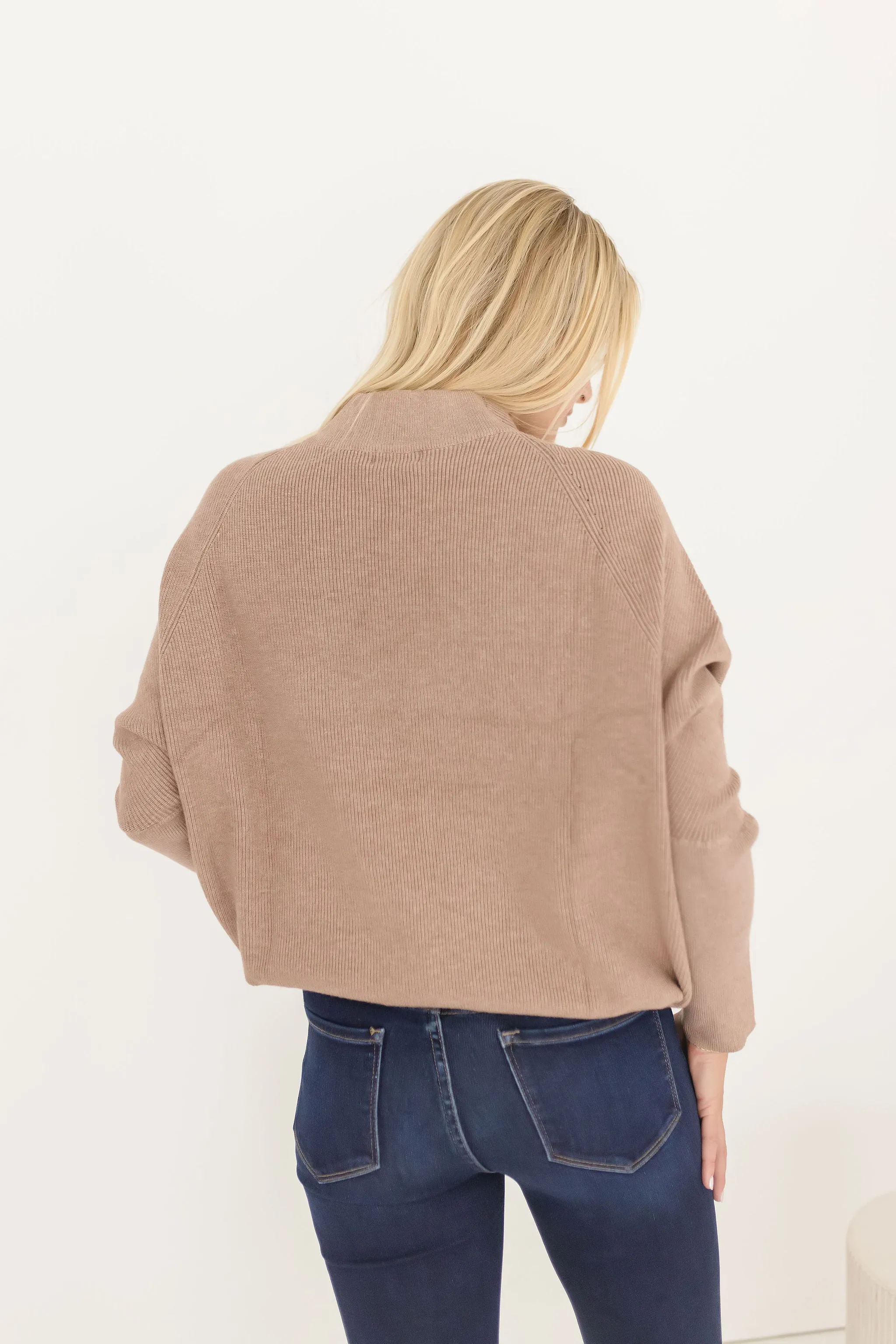 Gwen Long Sleeve Slouched Funnel Neck Sweater Mocha