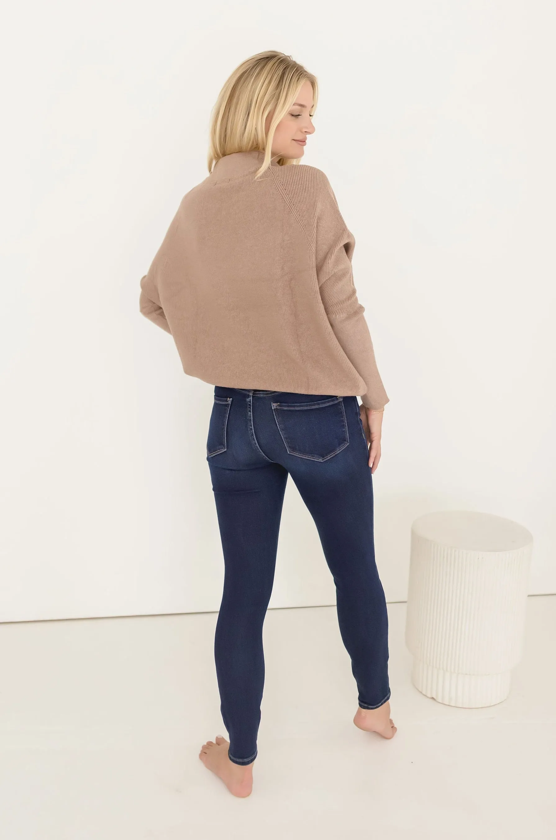 Gwen Long Sleeve Slouched Funnel Neck Sweater Mocha