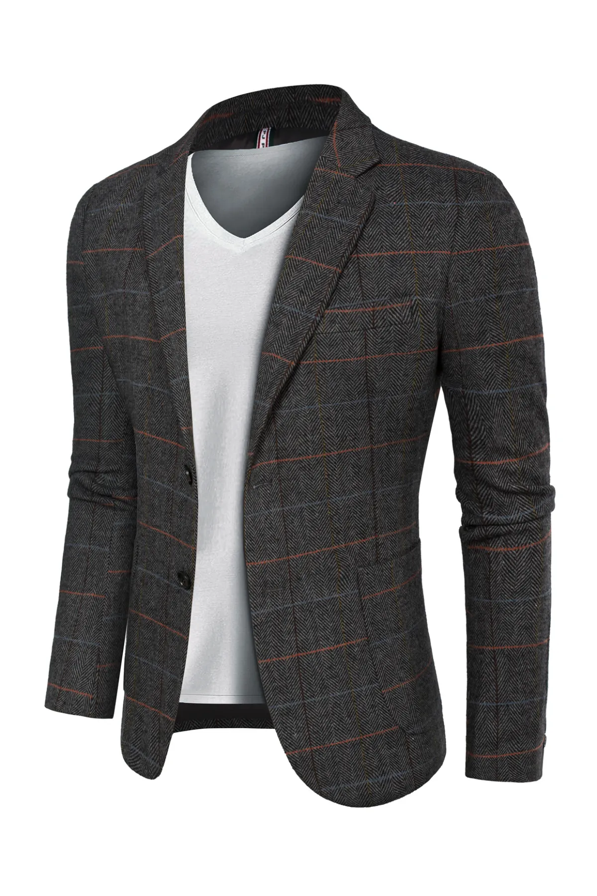 Herringbone Tweed Two Buttons Blazer British Wool Blend Sport Coat Jacket