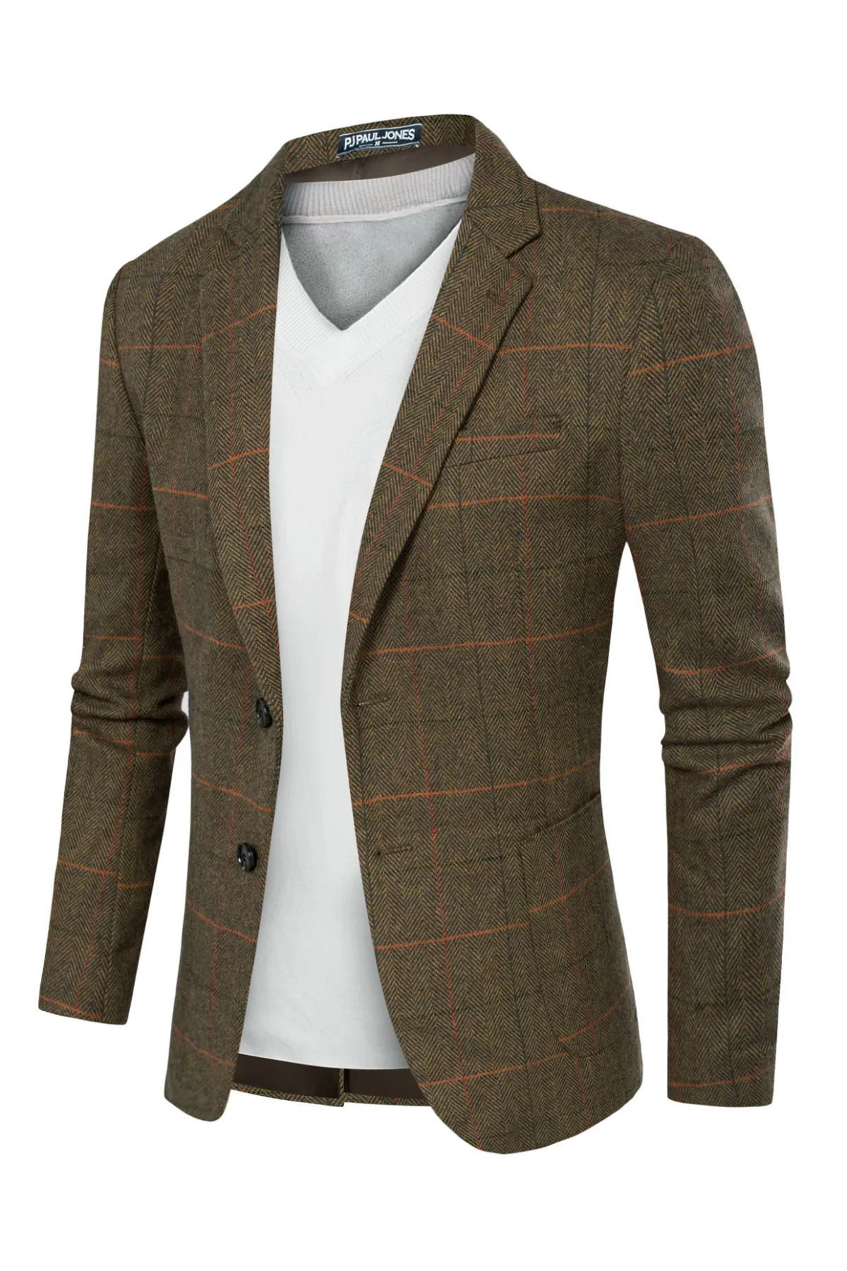 Herringbone Tweed Two Buttons Blazer British Wool Blend Sport Coat Jacket