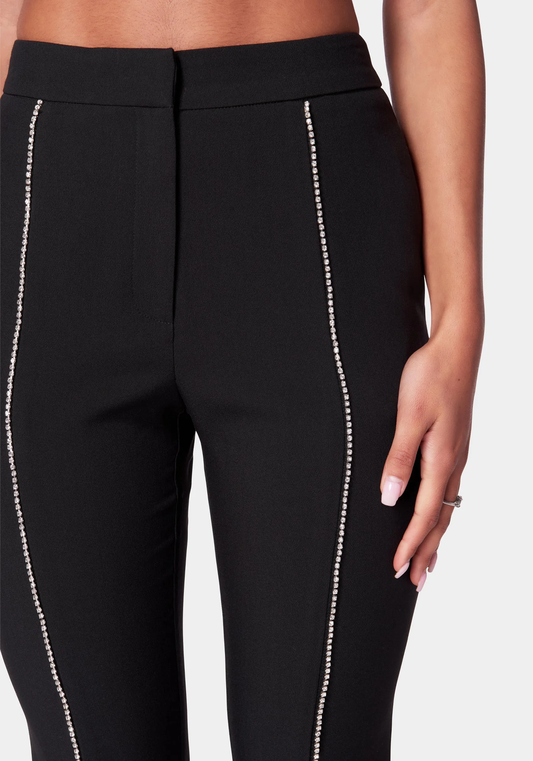 High Waist Rhinestone Detail Flared Pant