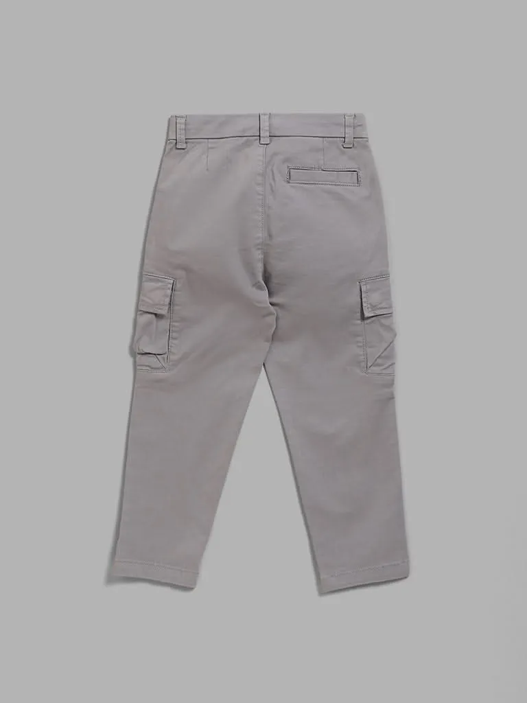 HOP Kids Solid Grey Cargo Trousers