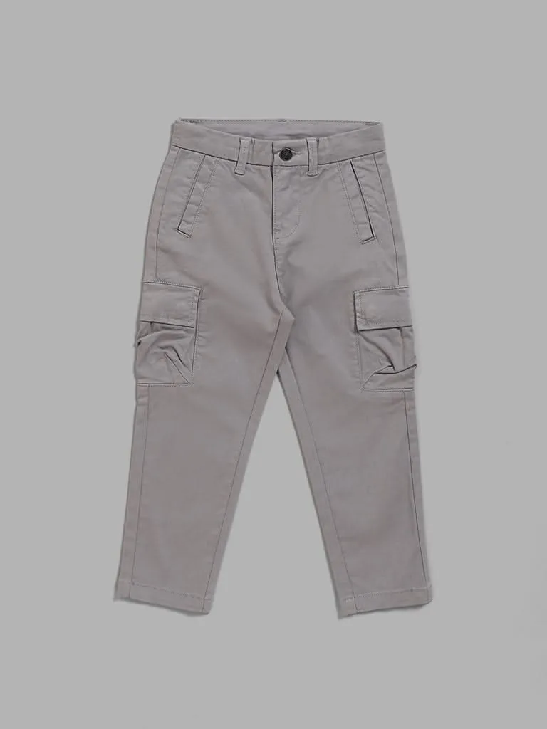 HOP Kids Solid Grey Cargo Trousers