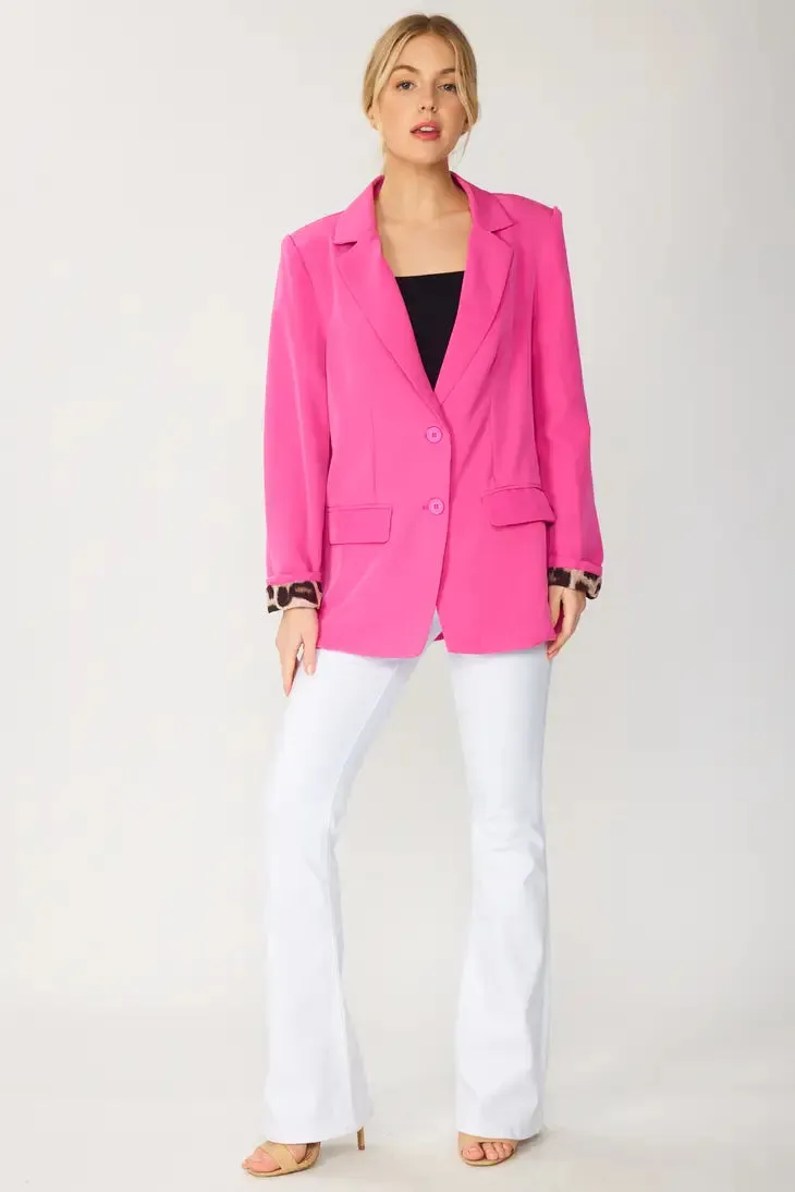 Hot Pink Solid Button Blazer