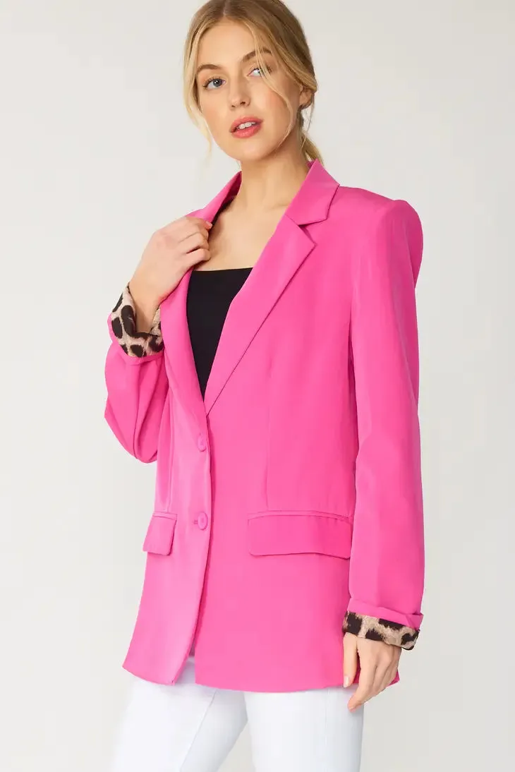 Hot Pink Solid Button Blazer