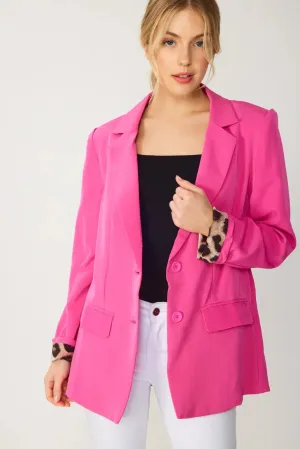 Hot Pink Solid Button Blazer