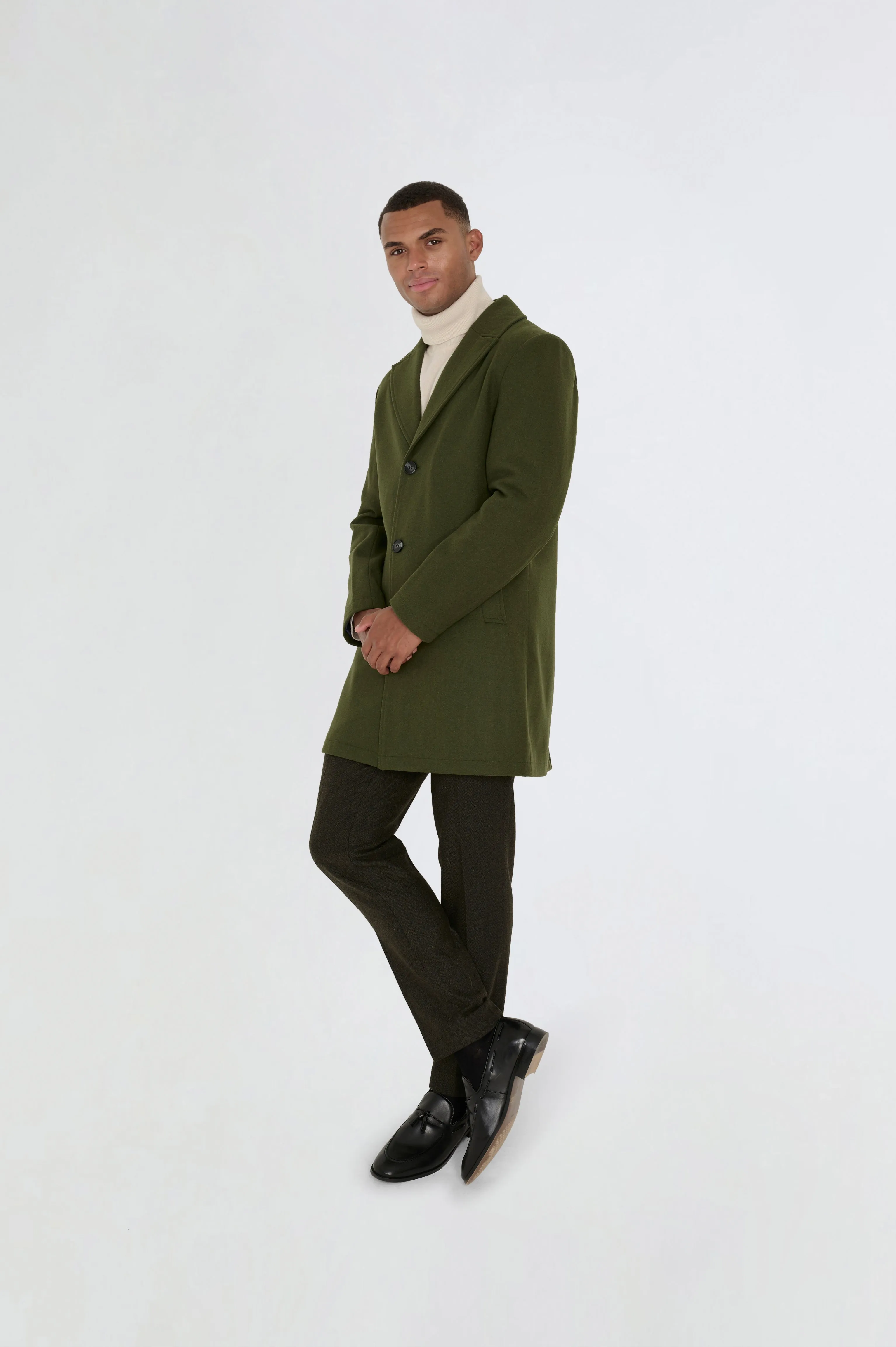 Josh Wool Melton Overcoat in Khaki