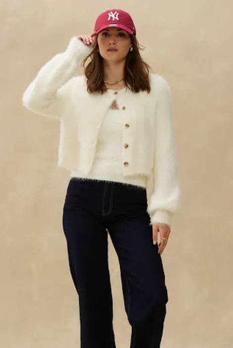 KUWALLA TEE FUZZY CARDIGAN - OFF WHITE