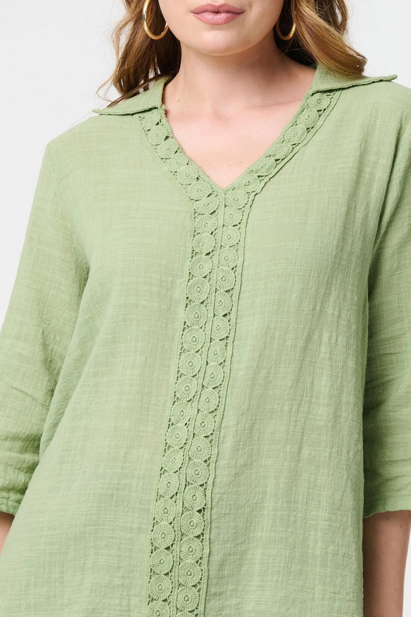 Lace Detail V-Neck Relaxed Blouse