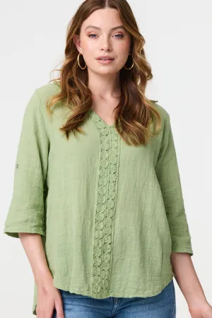 Lace Detail V-Neck Relaxed Blouse