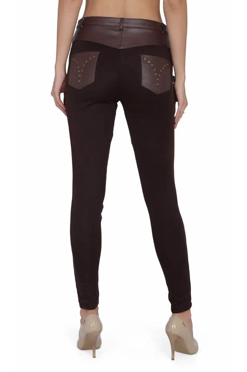 Ladies brown PU hosiery pant