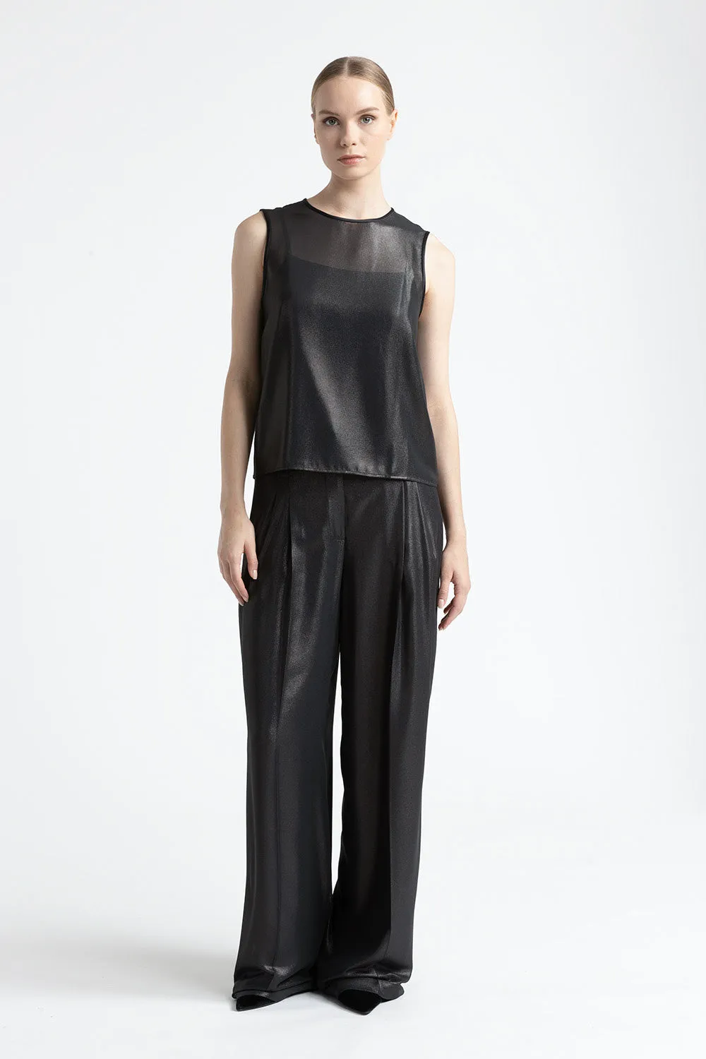 Laminated georgette palazzo trousers