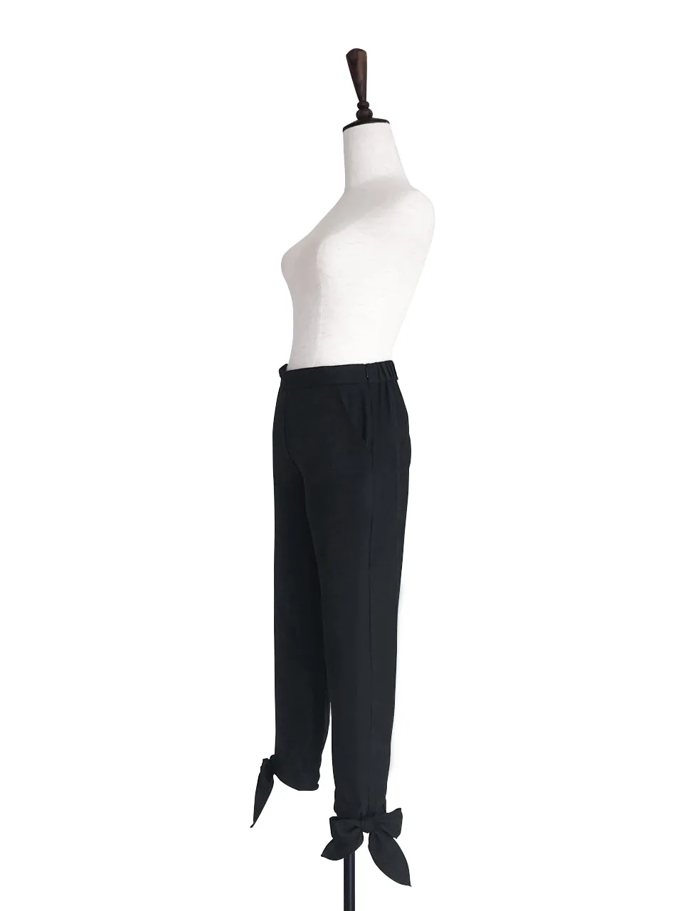 Last Chance! Black Tie Bow Detail Stretch Ankle Trousers