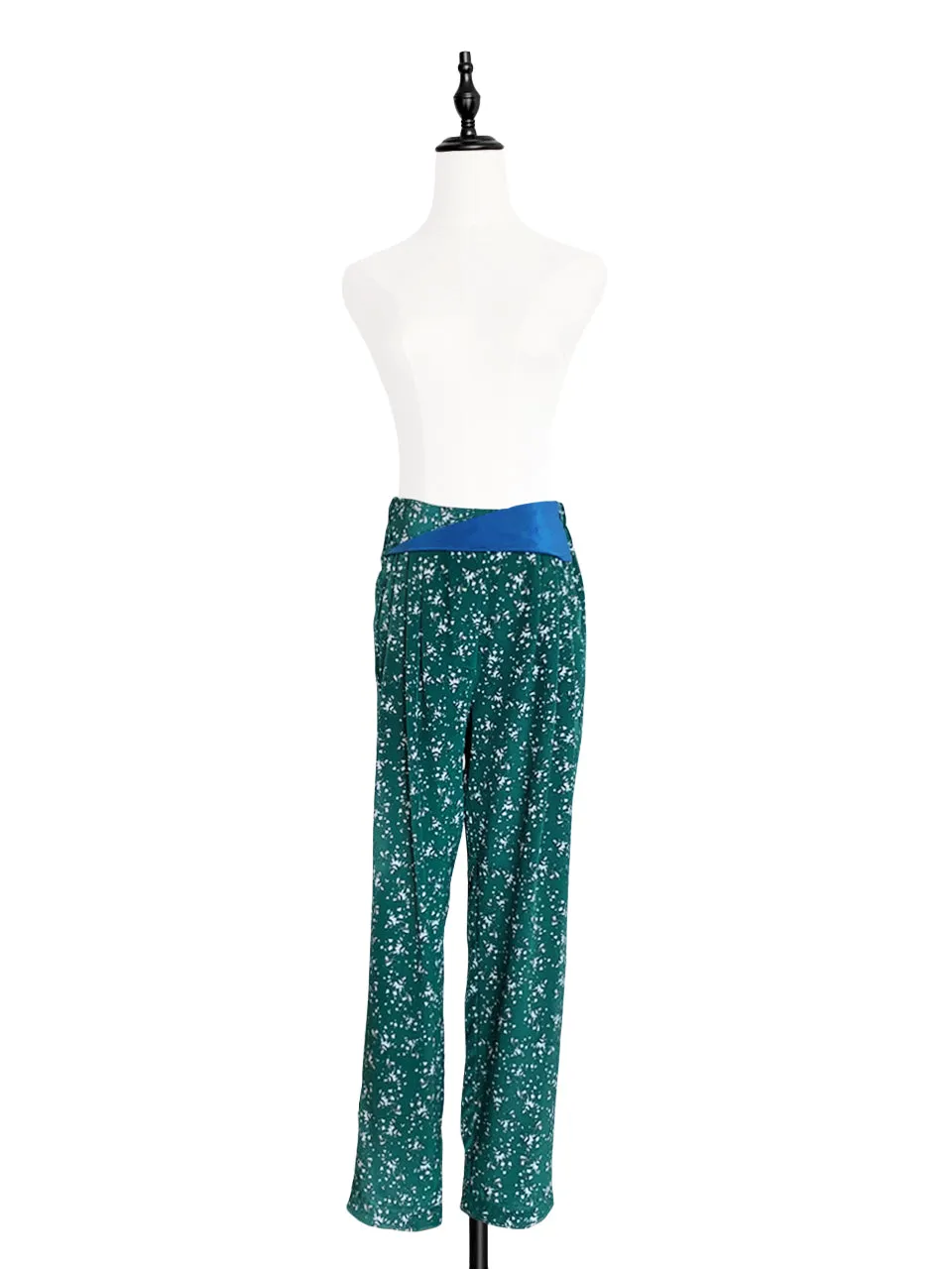 Last Chance! Green Floral Print Contrast Twist Waist Taper Trousers